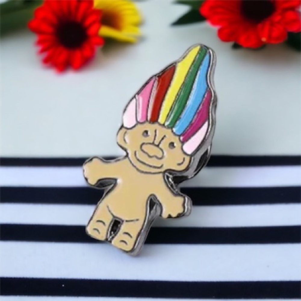 Old School Rainbow Hair Troll Pin